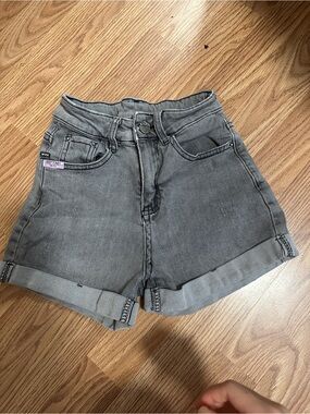 Gray Rolled-Hem Denim Shorts